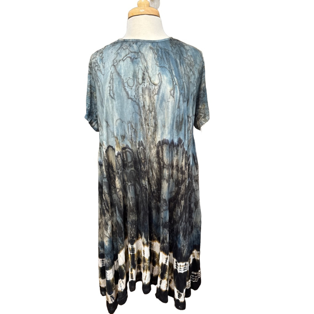 Women's Tie-Dye Tshirt Style Dress Plus Size 1X Blue Black